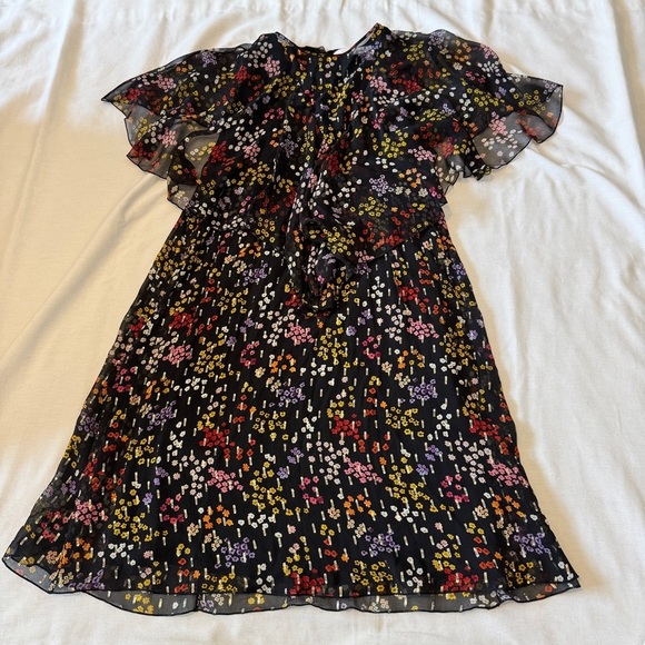 See by Chloe 34 (US 4) 100% Silk Black Floral Dress ~ Sheer Ruffle Cocktail - Picture 6 of 11